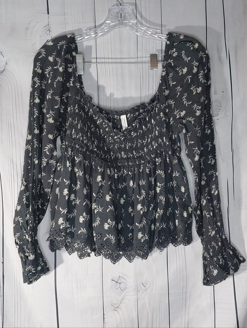 American Eagle Cropped Smocked Square-Neck Boho Babydoll Floral Peasant Top